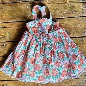 TOMMY BAHAMA Toddler Girls Fancy Summer Dress Cotton Fully Lined Orange & Tan